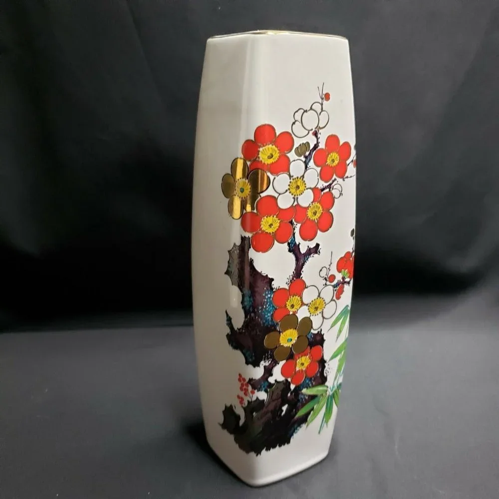 Vintage Floral Bud Vase 9" Porcelain Made In Japan Gold Red Blossoms - Picture 7 of 7